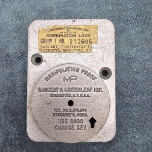 Sargent & Greenleaf G1 Manipulation Proof Lock Backplate S&G 8400 Change Key